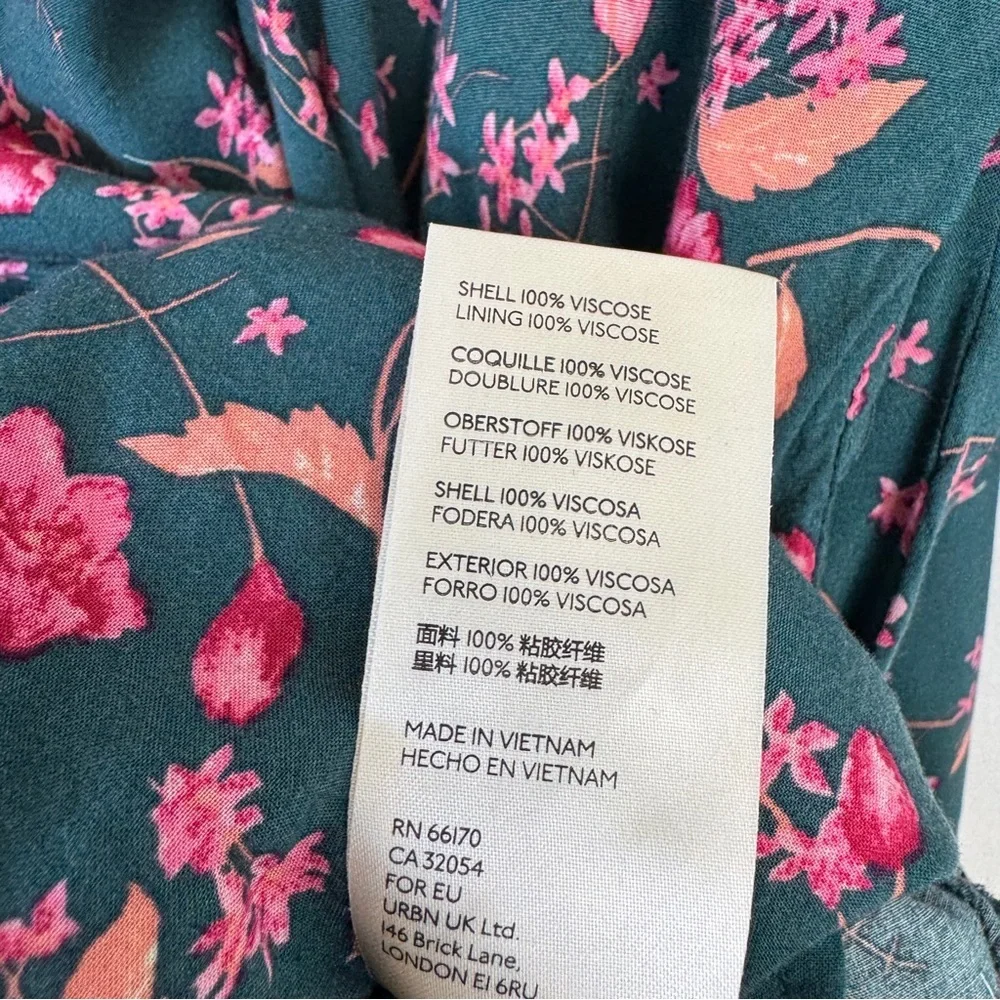 Free People Flower Fields Mini Dress Green Floral Boho Long Sleeve Sz M Flowy